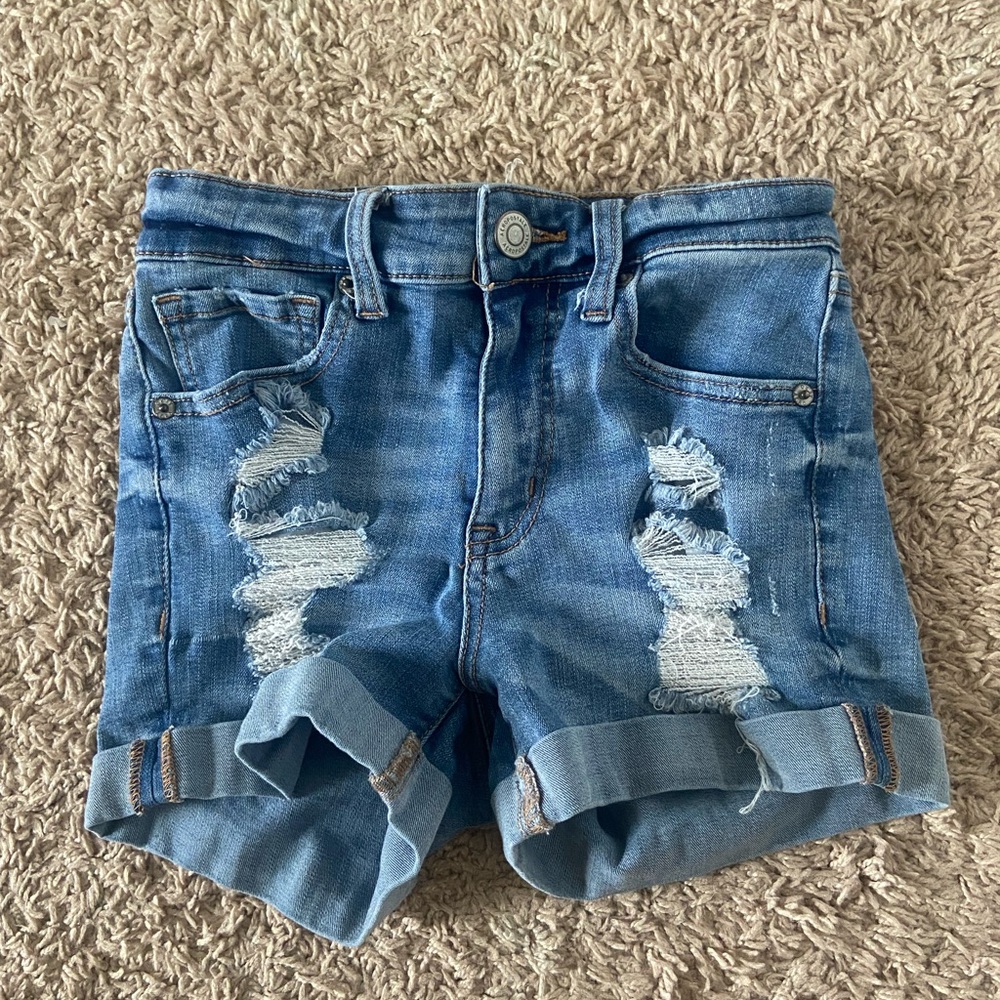 Aeropostale Mid-wash High-rise Distressed Denim Shorts